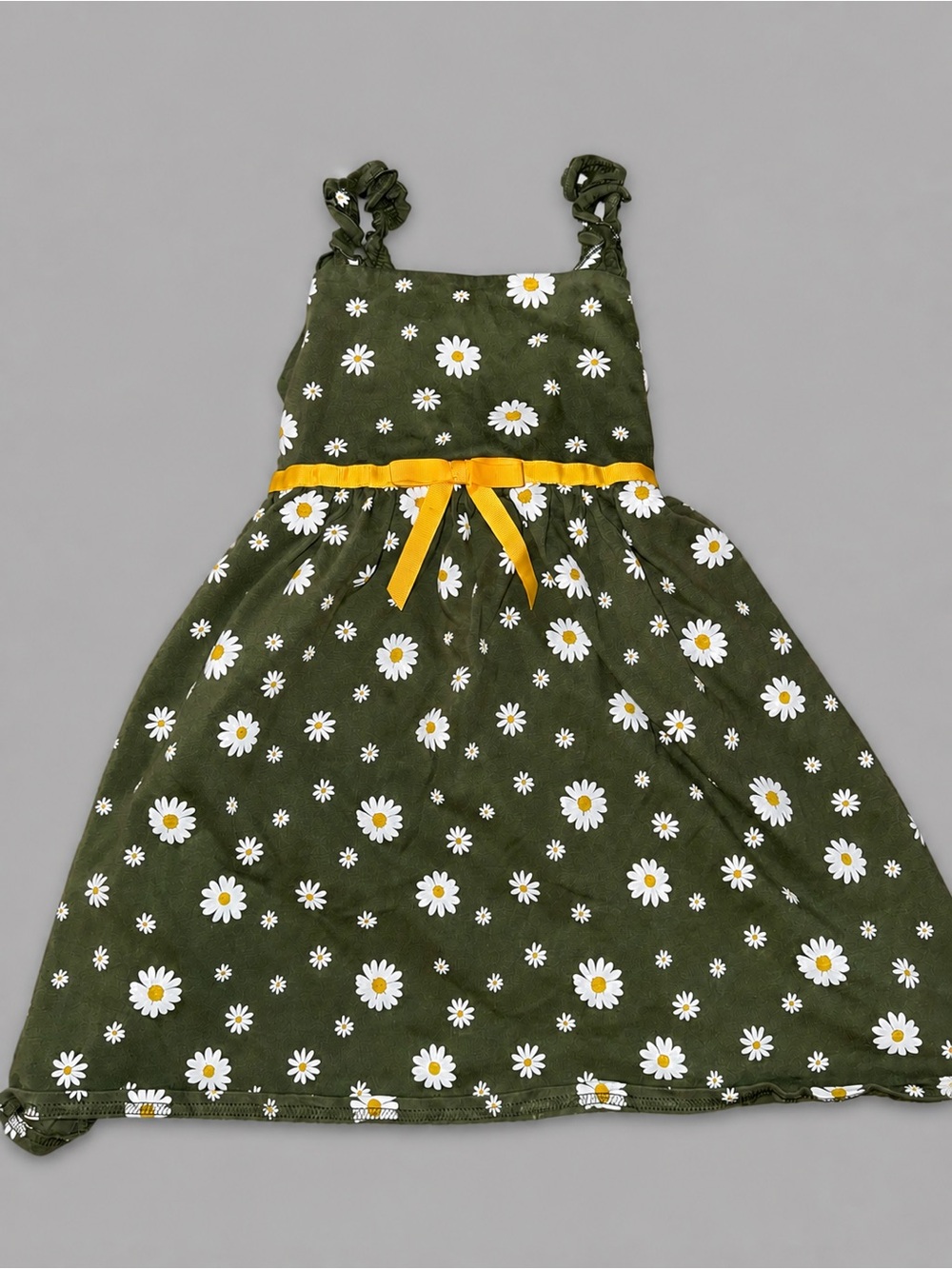 Blueberi Boulevard Girls Size 6X Olive Green Daisy Floral Dress Yellow Bow